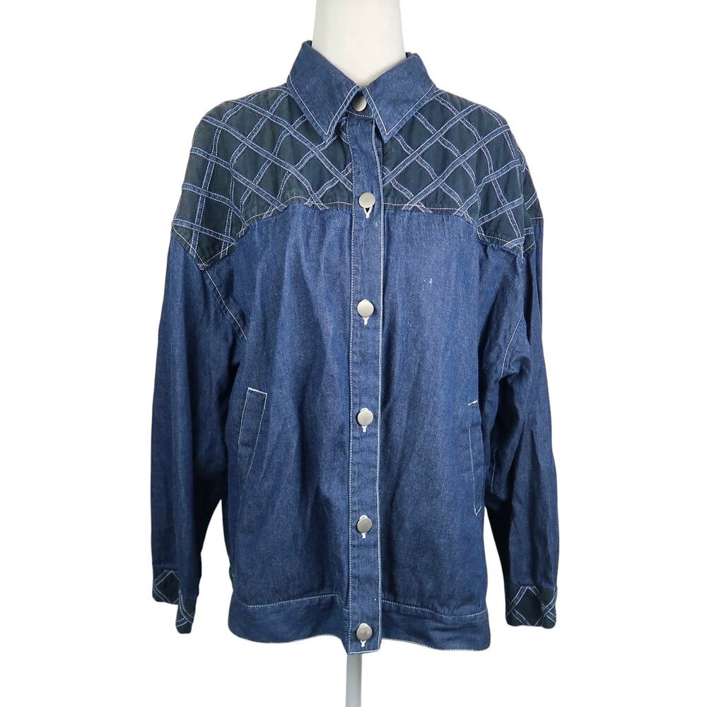 Vintage 90s Euro Joy Dark Wash Blue Denim Diamond Quilted Jean Jacket XL